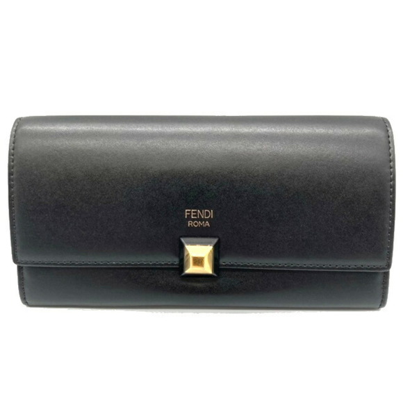 FENDI Fendi long wallet black gold metal fittings 8M0251 studs hook logo cont... - Picture 1 of 8